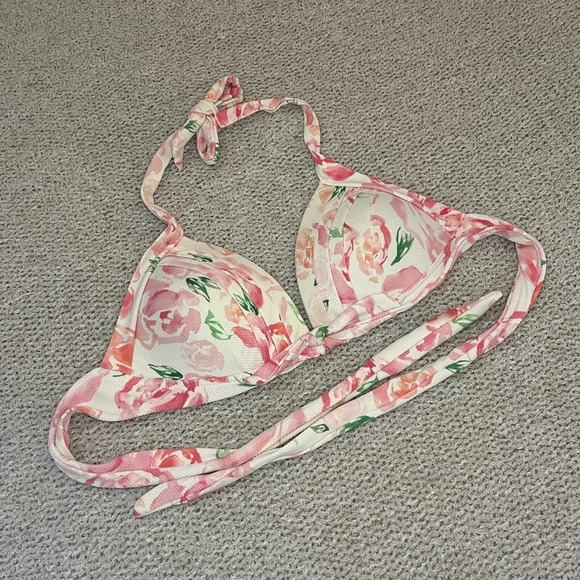 Unique Vintage bikini swim top halter retro‎ padded floral pink and white size M - Picture 2 of 8